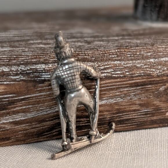 Vintage 925 Sterling Silver Snow Skier 3D Charm/Pendant - Picture 3 of 4